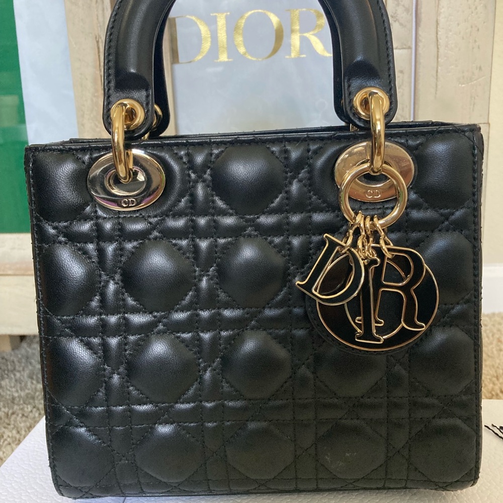 Small Lady Dior My ABCDIOR Bag in Noir with Tonal Enamel D. I. O. R. Charms